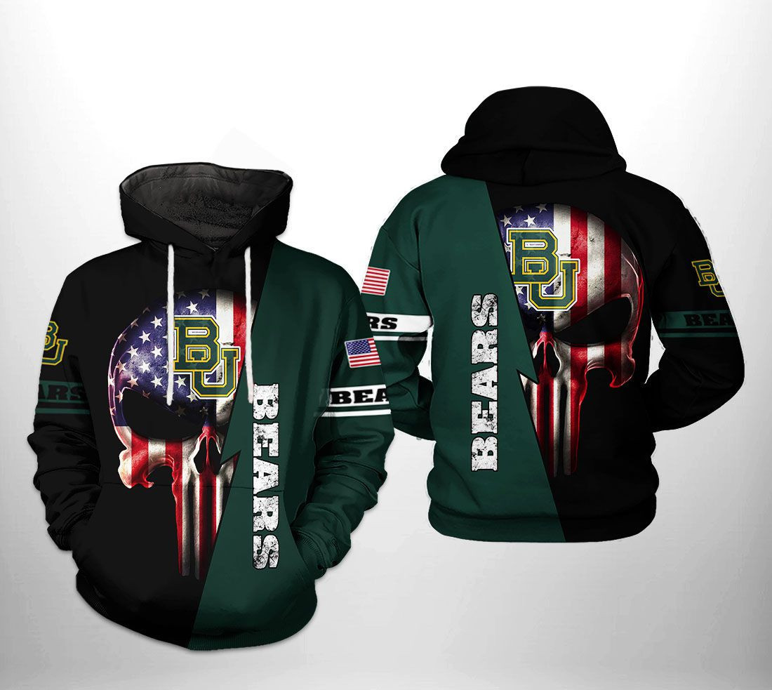 Baylor Bears NCAA US Flag Skull 3D All Over Print Hoodie, Zip Hoodie