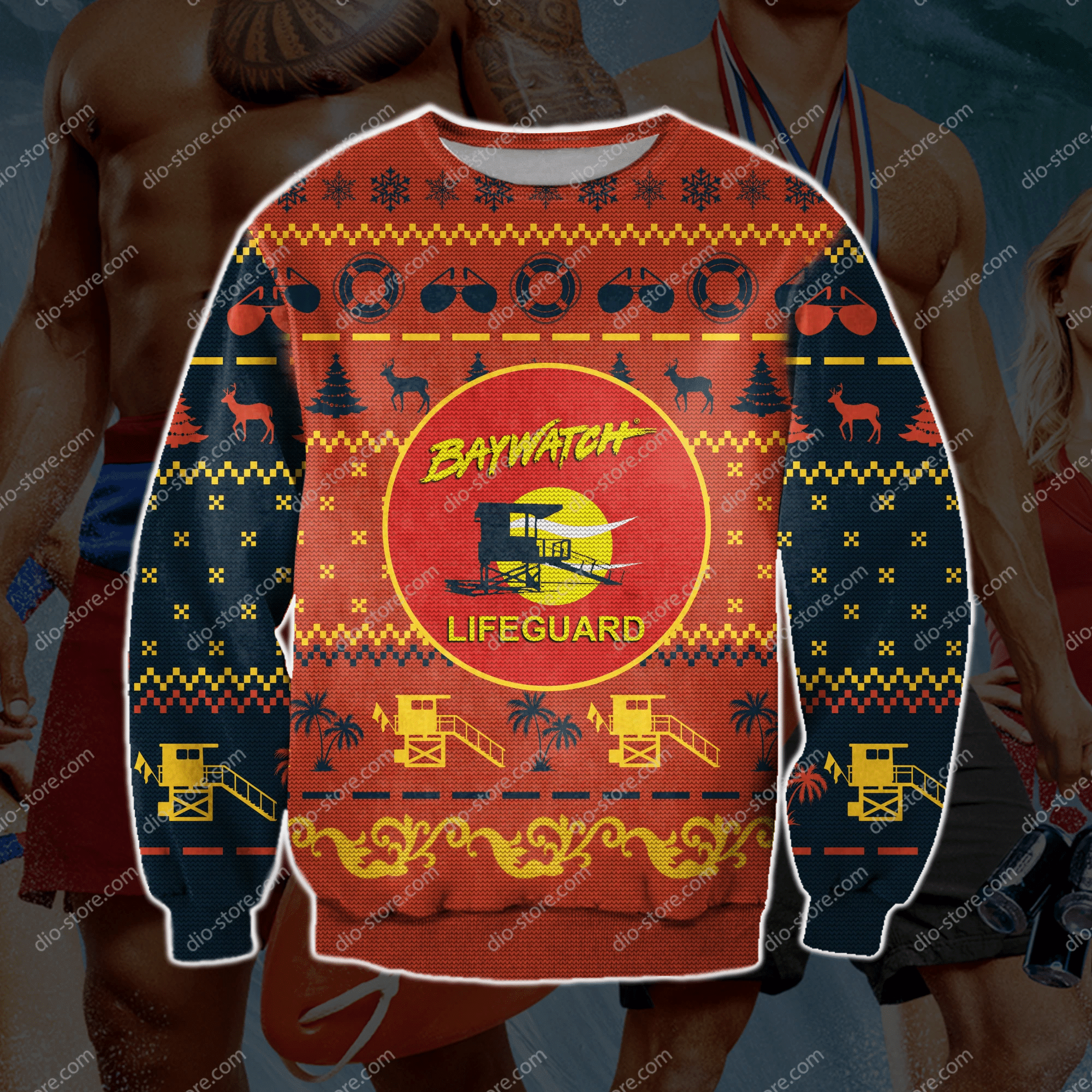 Baywatch 3D Print Knitting Pattern Ugly Christmas Sweater Adult 3D Funny Matching for family