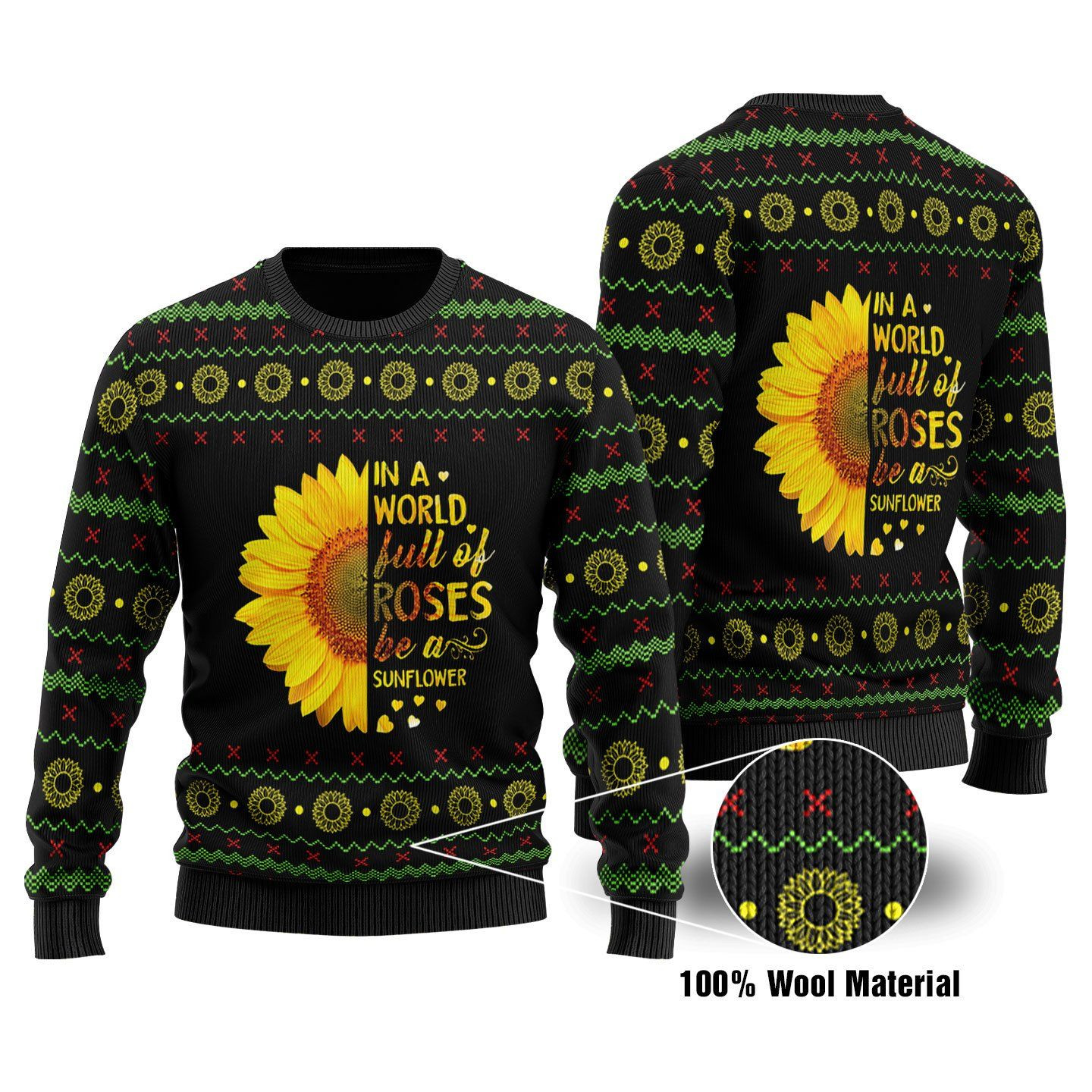 Be A Sunflower 3D Printed Ugly Christmas Sweater Adult 3D Funny Matching for family