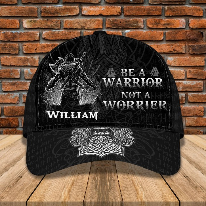 Be A Warrior Not A Worrier - Personalized Name Cap Viking Hats Trucker Hats Custom Hats Gifts For Men & Women