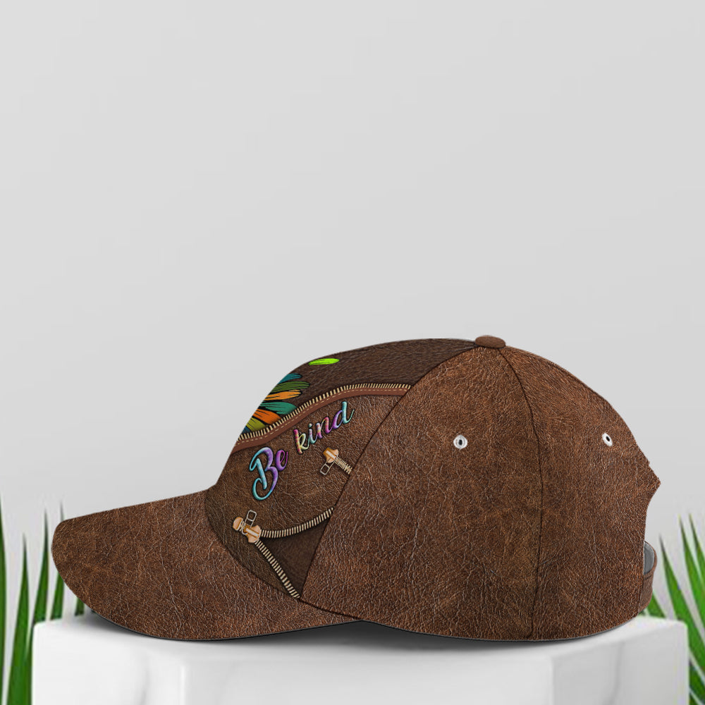 Be Kind Hippie Sunflower Leather Style Baseball Cap Trucker Hats Custom Hats Gifts For Men & Women