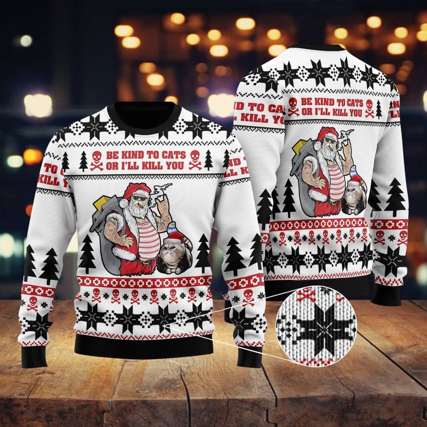 Be Kind To Cats Ugly Christmas Sweater Adult 3D Funny Matching for family