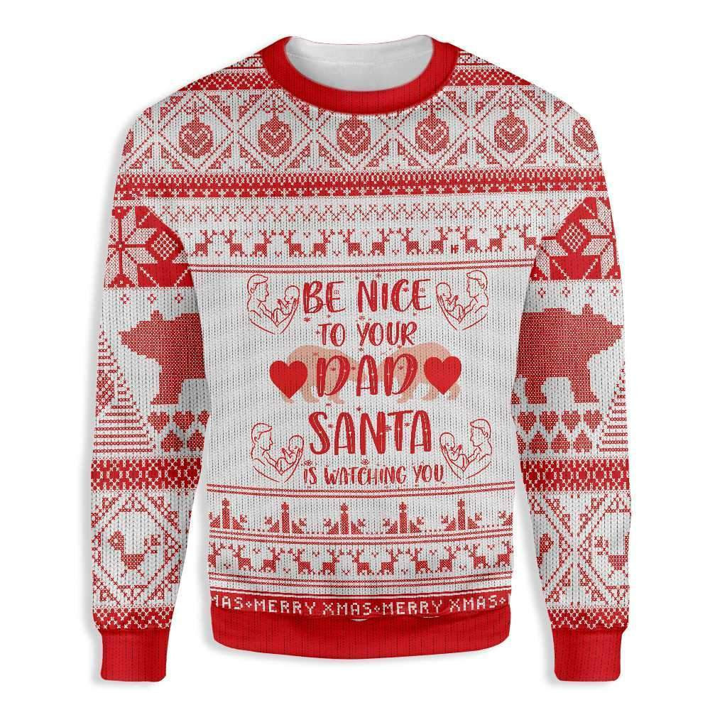 Be Nice To Your Dad Seamless Pattern With Polar Bear Ugly Christmas Sweater Adult 3D Funny Matching for family