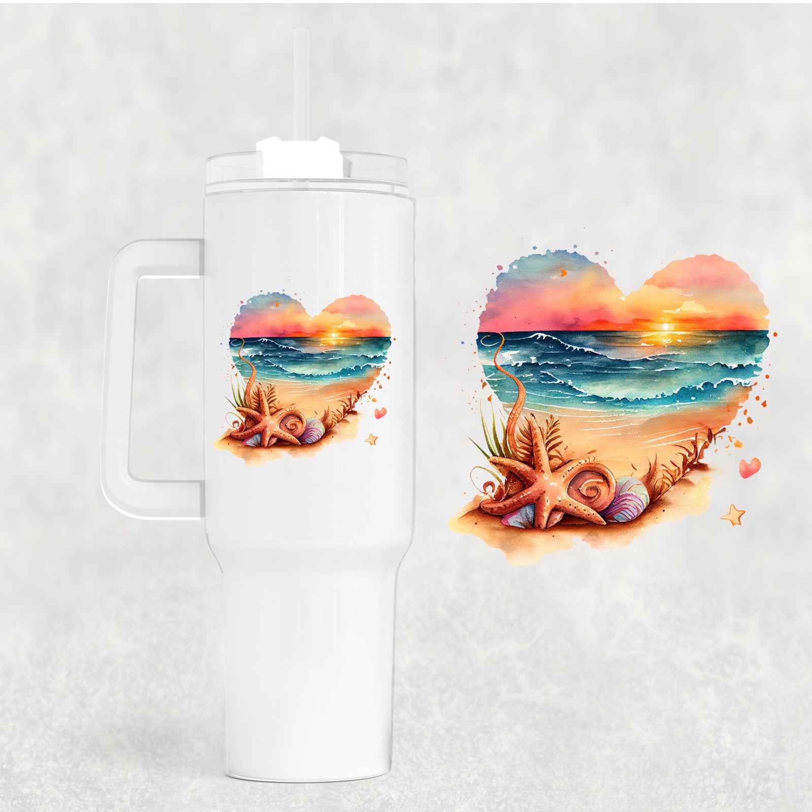 Beach Scene Heart Custom Stanley Cup 40 oz 30 oz Tumbler With HandleTVC2301745