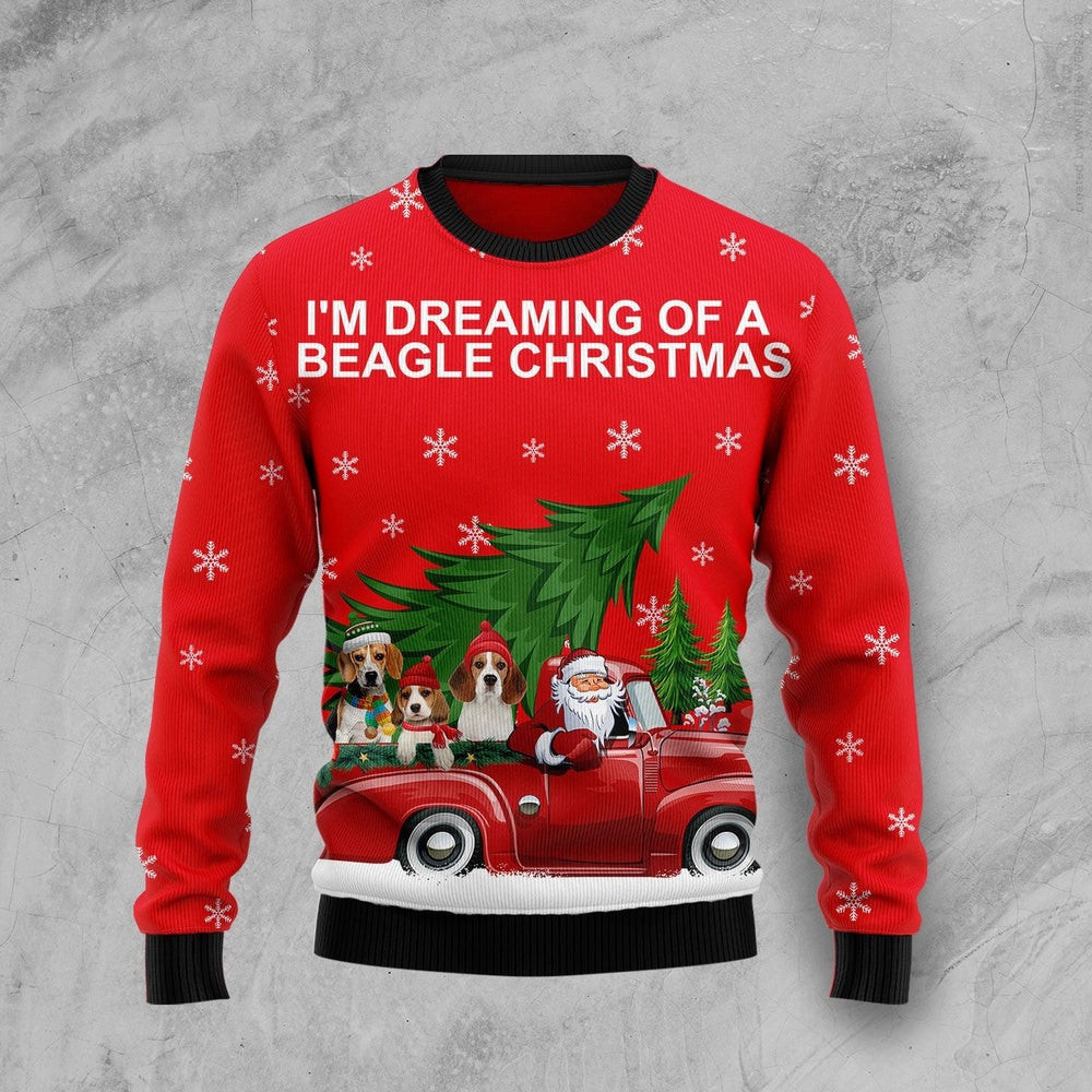 Beagle And Red Truck Ugly Christmas Sweater Christmas Gift