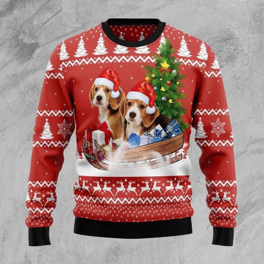 Beagle Dashing Ugly Christmas Sweater Adult 3D Funny Matching for family
