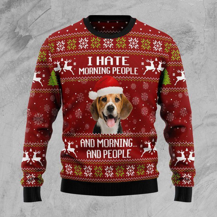 Beagle Hate Morning People Ugly Christmas Sweater Adult 3D Funny Matching for family