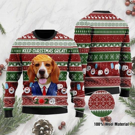 Beagle Keep Christmas Great 2020 Ugly Christmas Sweater Adult 3D Funny Matching for family