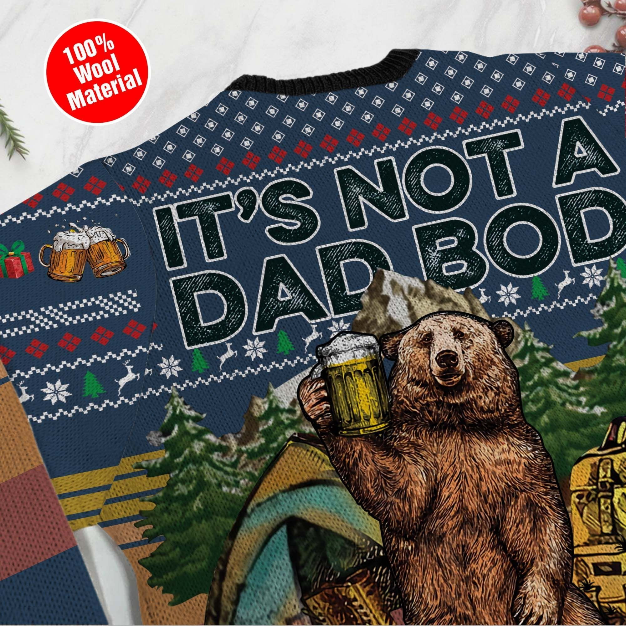 Bear And Beer It'S Not A Dad Bod Funny Ugly Christmas Sweater Adult 3D Funny Matching for family - Image 5
