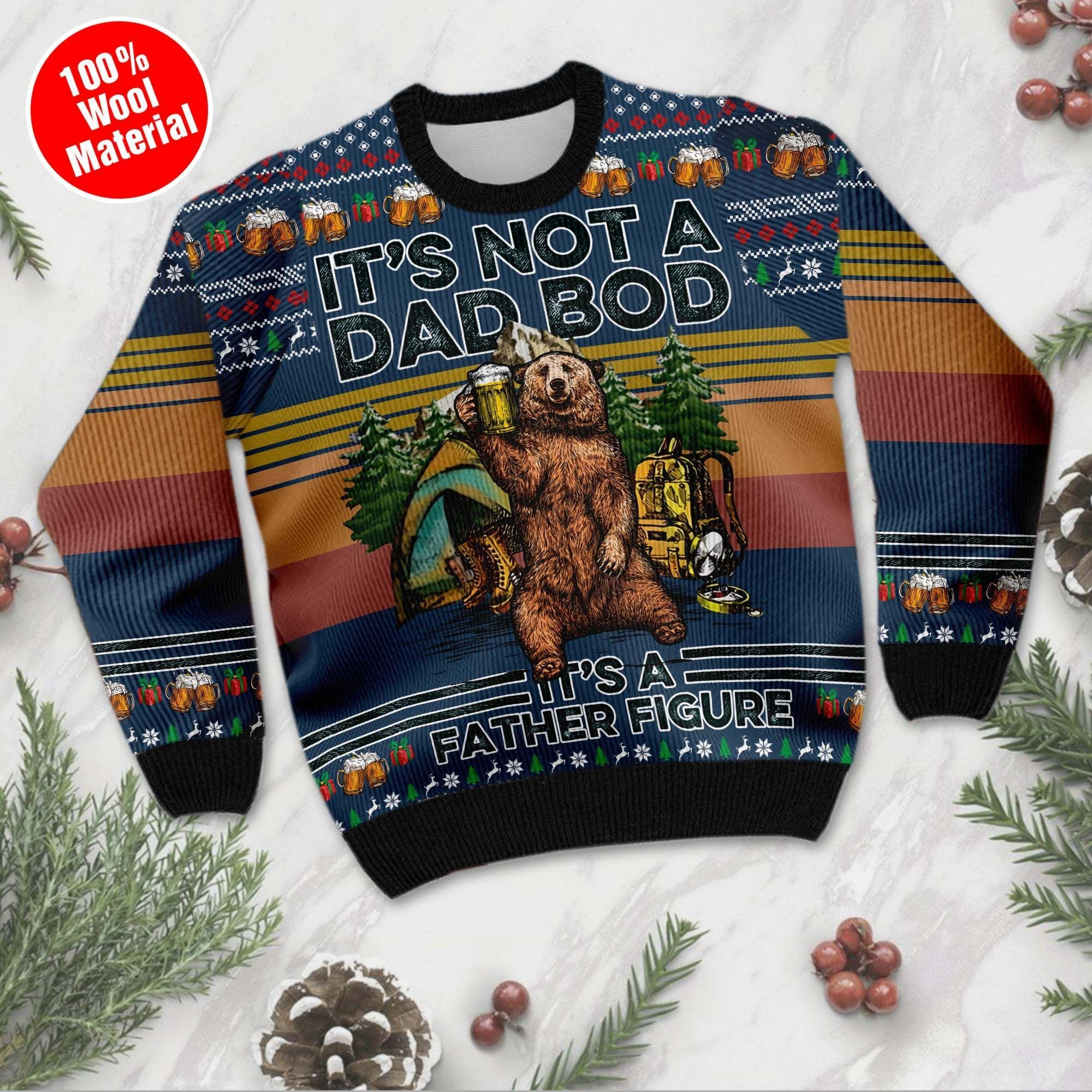 Bear And Beer It'S Not A Dad Bod Funny Ugly Christmas Sweater Adult 3D Funny Matching for family - Image 2