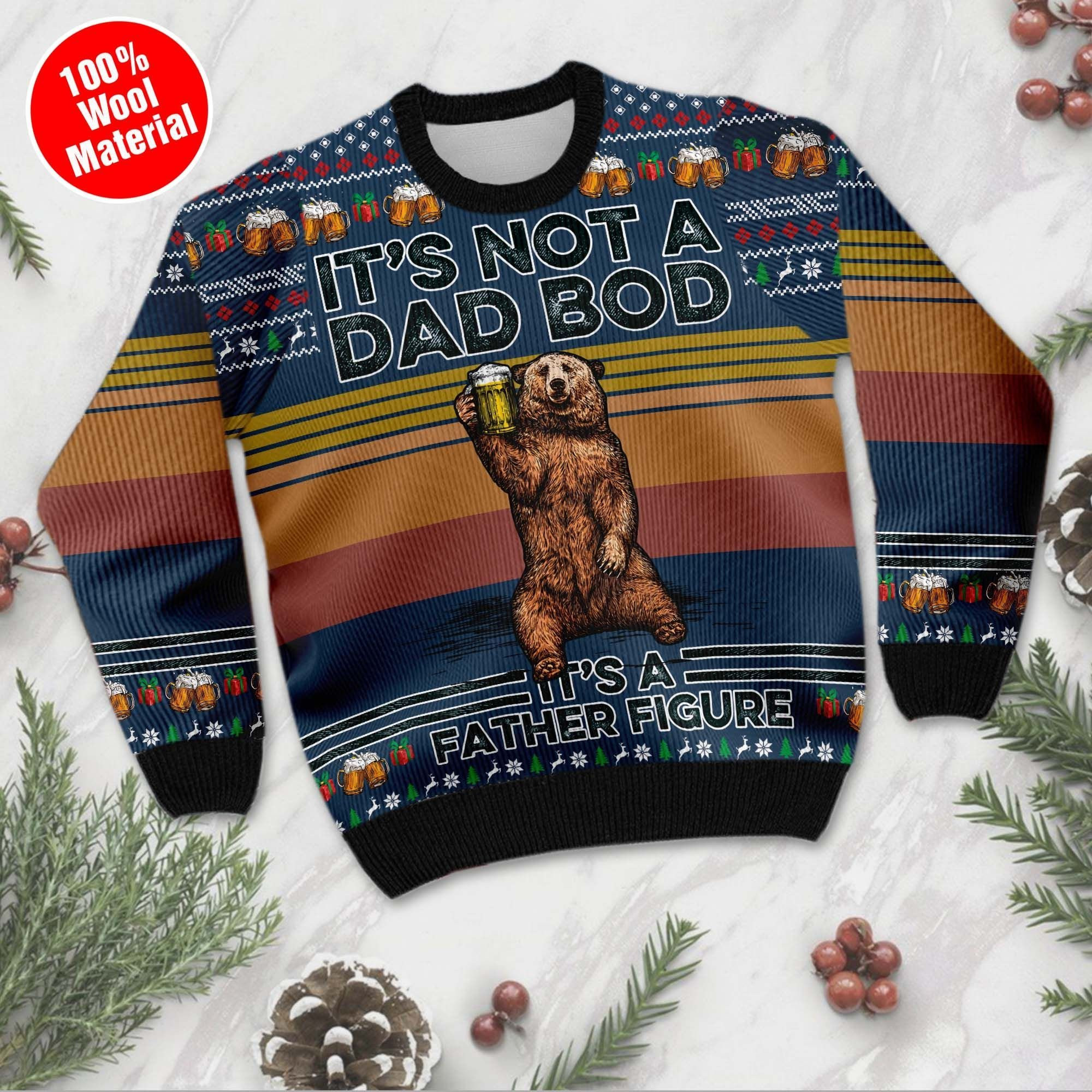 Bear And Beer It'S Not A Dad Bod Funny Ugly Christmas Sweater Adult 3D Funny Matching for family - Image 6