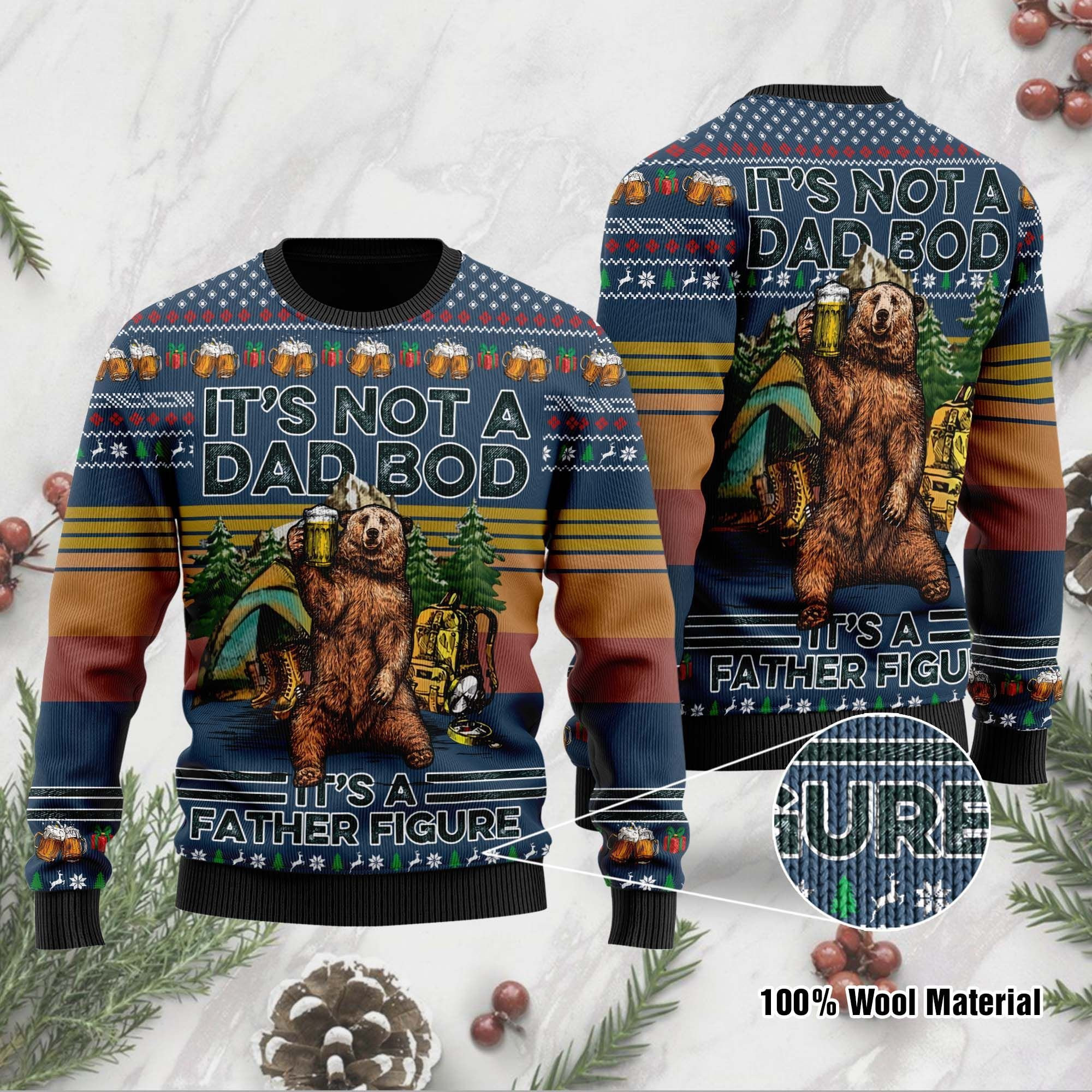 Bear And Beer It'S Not A Dad Bod Funny Ugly Christmas Sweater Adult 3D Funny Matching for family