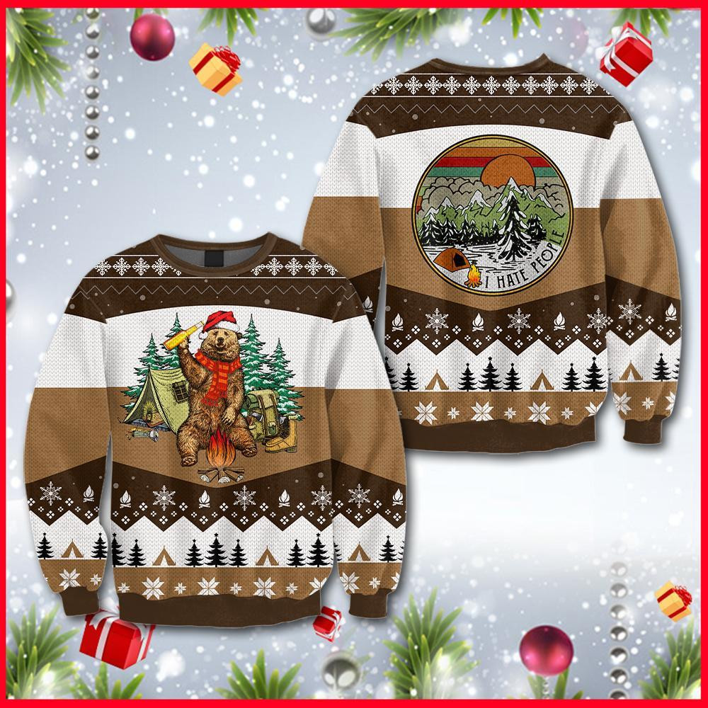 Bear Beer Brown Ugly Christmas Sweater Adult 3D Funny Matching for family