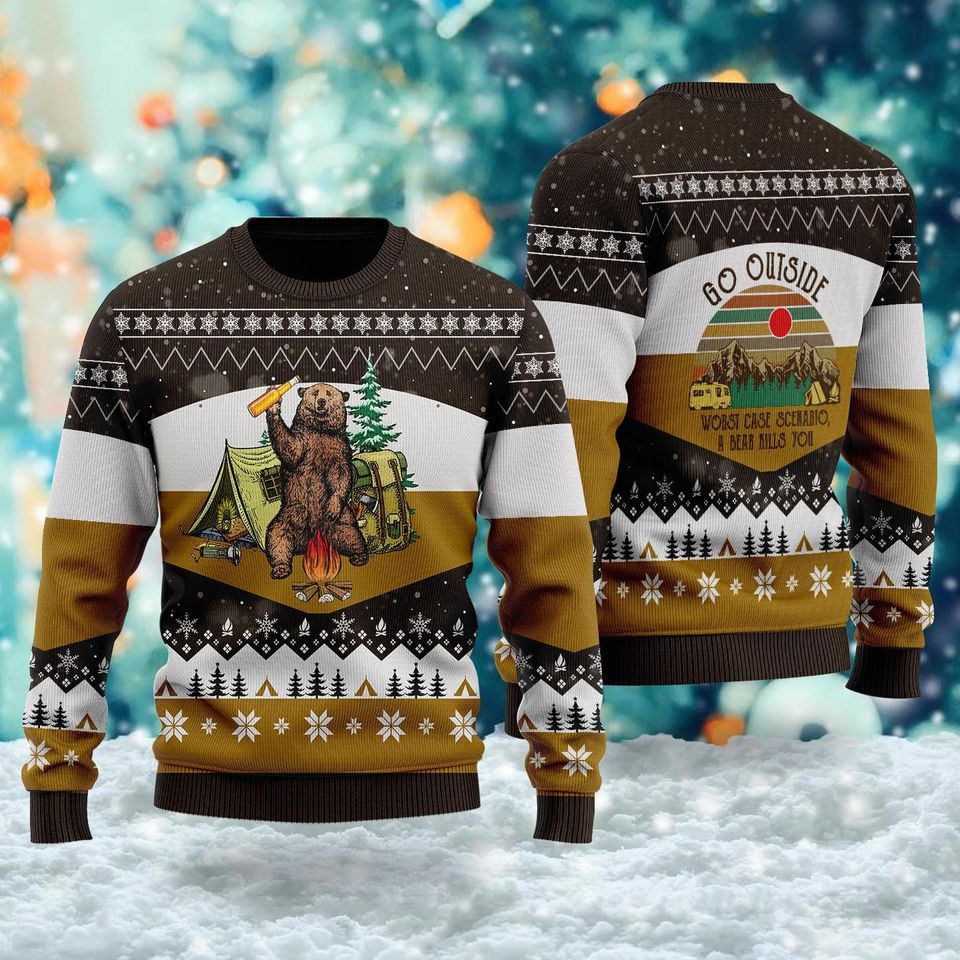 Bear Beer Campfire Christmas Ugly Sweatshirts, Christmas Gift For Men, Women, Kid - Image 3