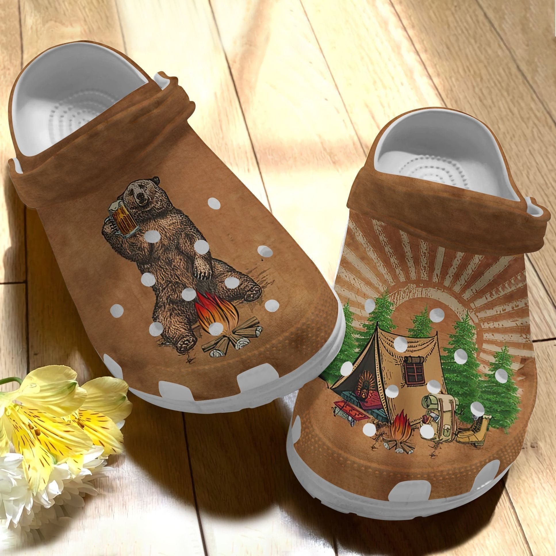 Bear Beer Camping Shoes - Peace Camping clog Gift For Friends
