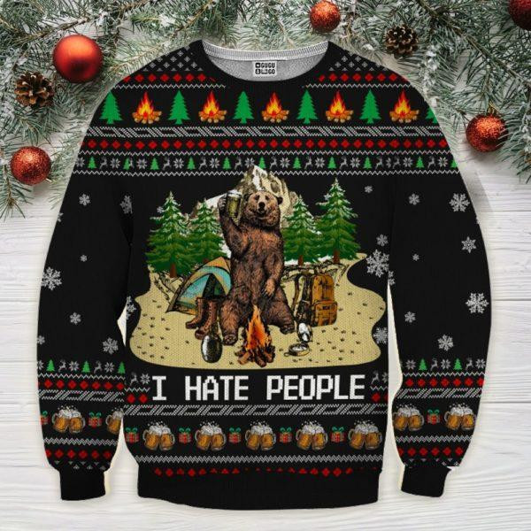 Bear Beer Camping Ugly Christmas Sweater Adult 3D Funny Matching for family