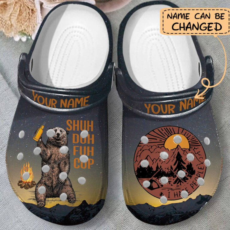 Bear Camping I Hate People Personalized Shoes clogs Gifts For Men Women