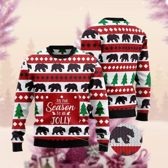 Bear Christmas Ugly Sweater, Beary Tis The Season To Be Jolly Xmas Ugly Sweatshirt - Image 9