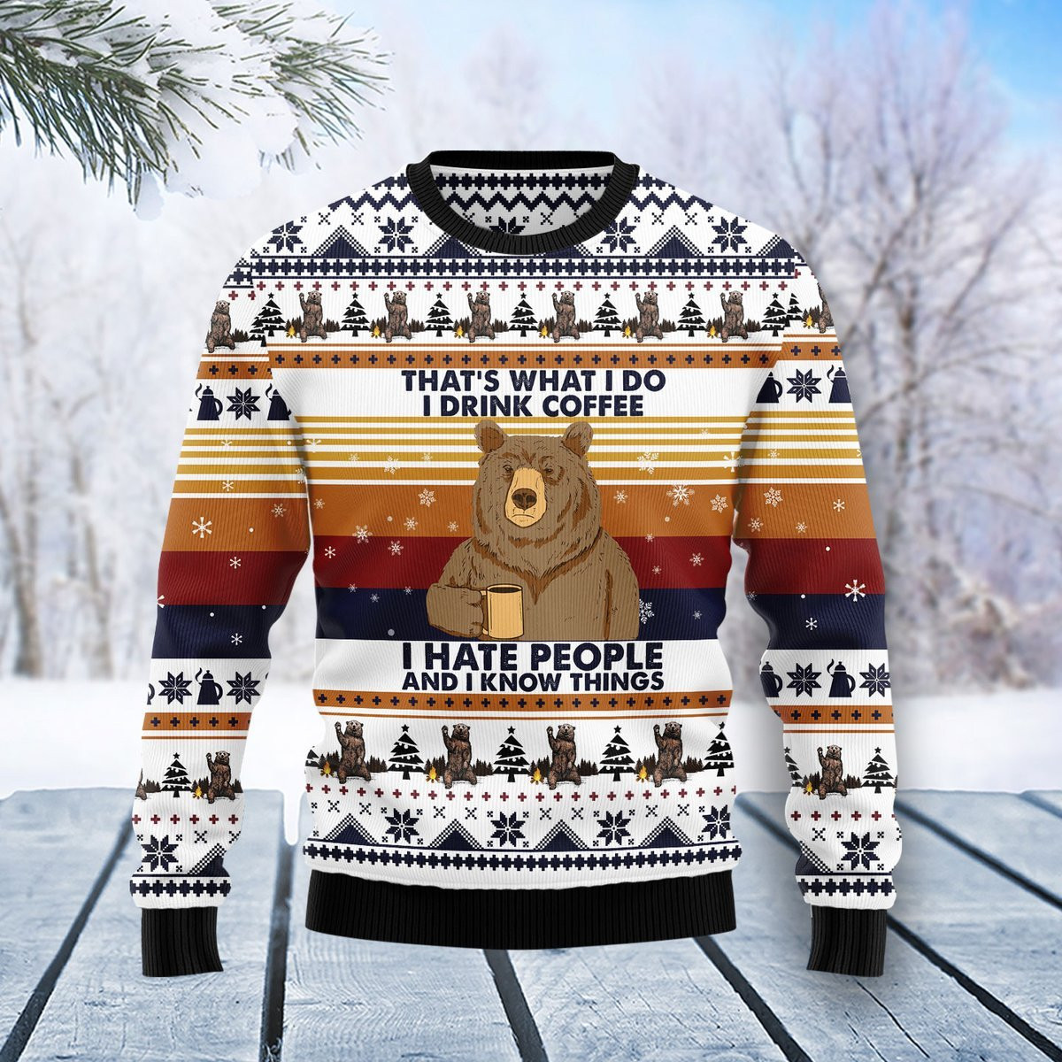 Bear Coffee Ugly Christmas Sweater Adult 3D Funny Matching for family