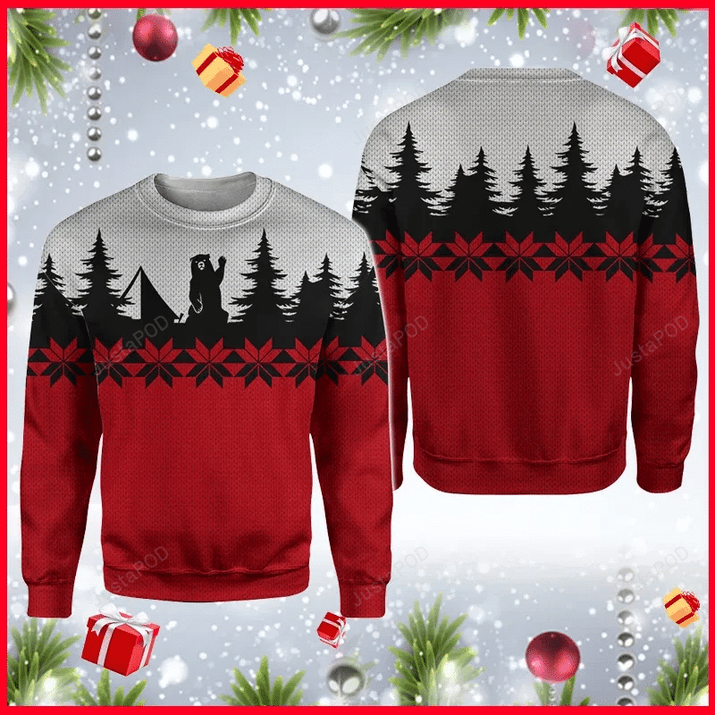 Bear Dark Silhouettes Camping Ugly Christmas Sweater Adult 3D Funny Matching for family