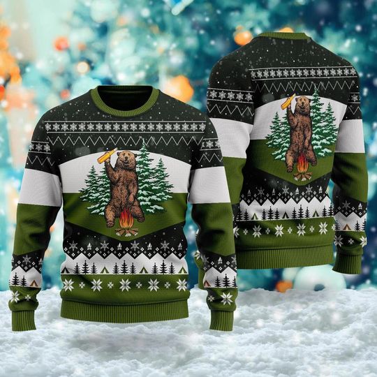 Bear Drinking Beer Campfire Ugly Sweatshirts, Christmas Gift For Men Women Kid - Image 7