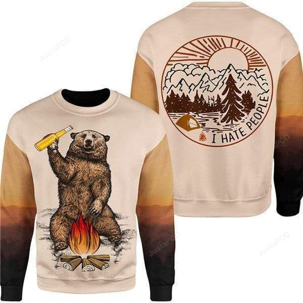 Bear Drinking Beer Camping Ugly Christmas Sweater Adult 3D Funny Matching for family