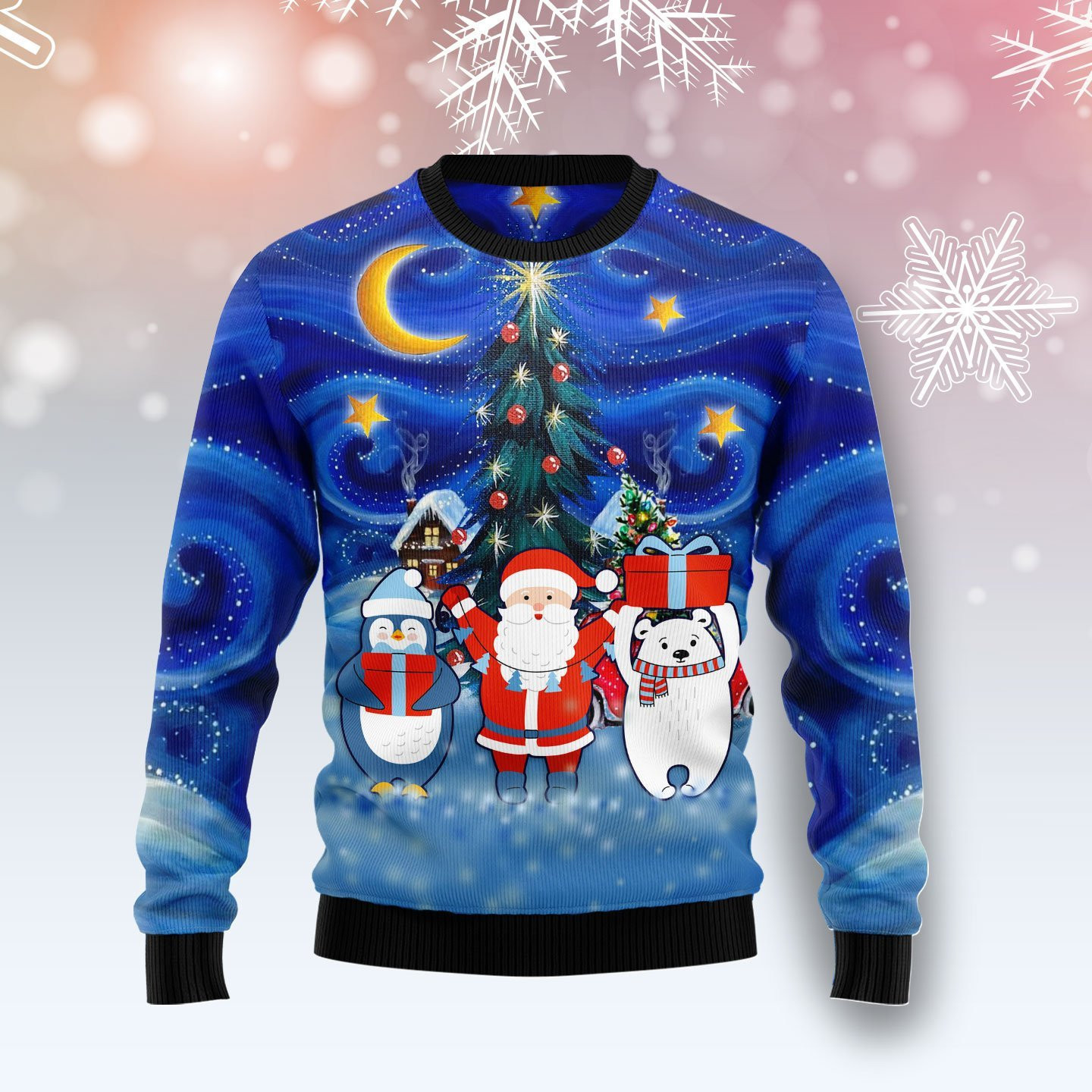 Bear Santa Penguin Ugly Christmas Sweater Adult 3D Funny Matching for family