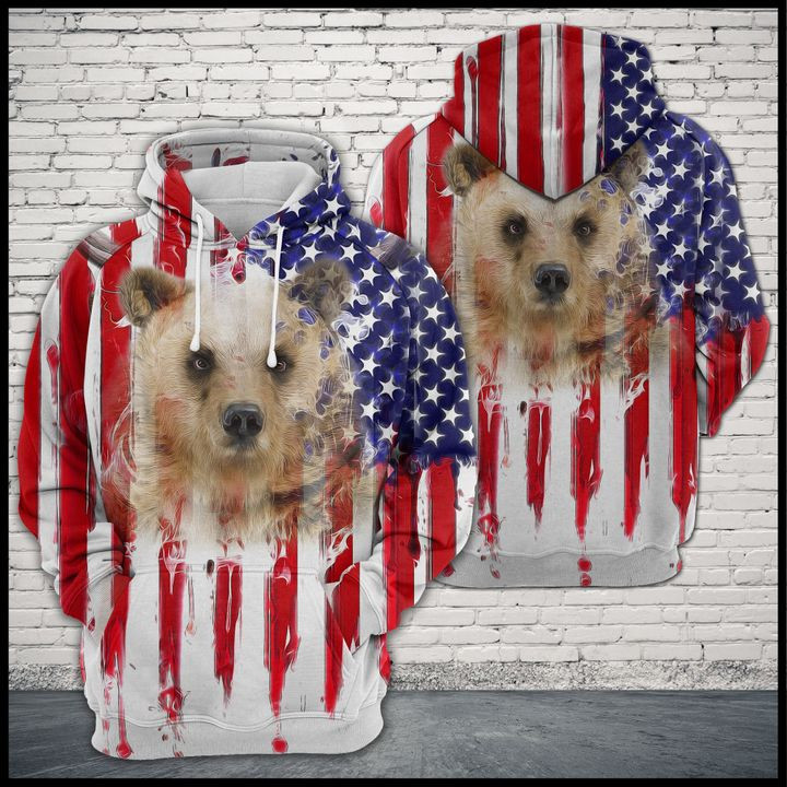 Bear Usa Flag 3D All Over Print Hoodie, Zip Hoodie