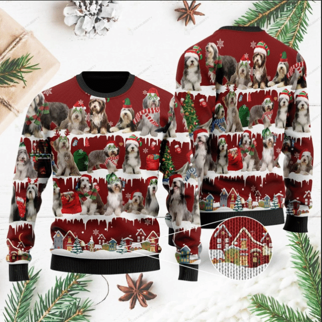 Bearded Collie Ugly Christmas Sweater Adult 3D Funny Matching for family