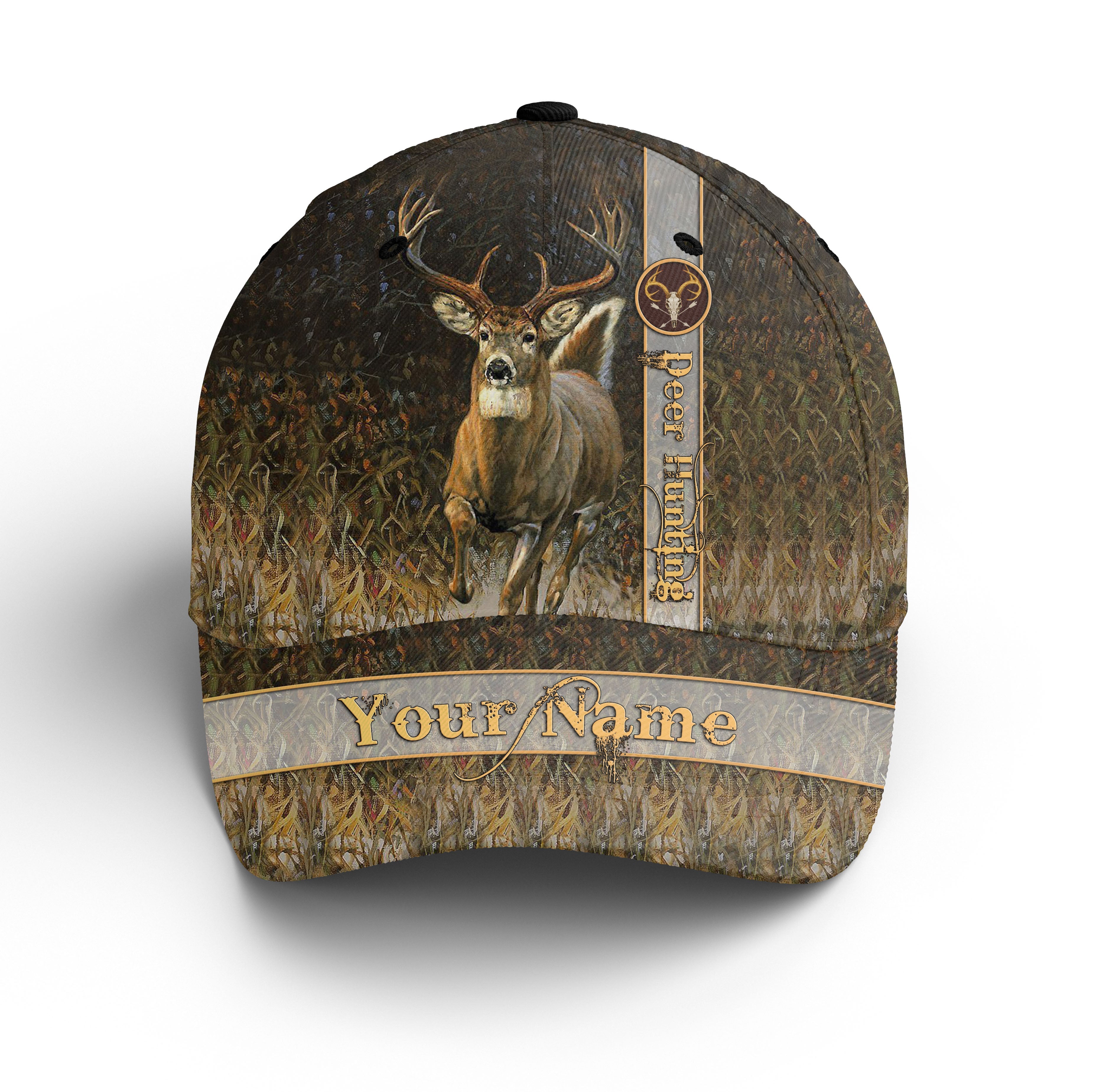 Beautiful Big Game Deer Hunting Hats For Men Customize Name Adjustable Mesh Baseball Hat, Fishing Classic Cap Trucker Hats Custom Hats Gifts For Men & Women