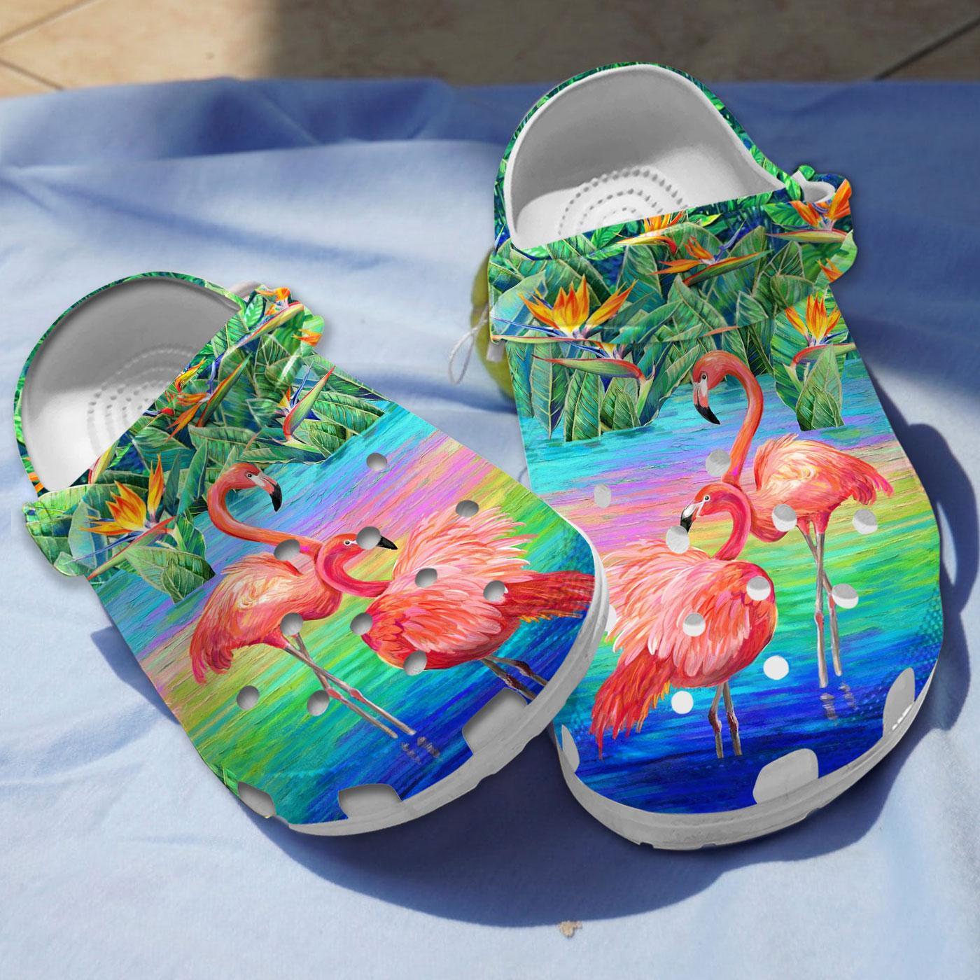 Beautiful Flamingo With Bird Of Paradise Flowers Crocs Crocband Clogs Shoes Comfortable For Men Women and Kids