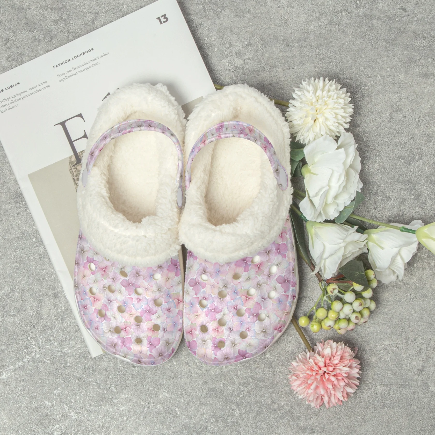 Beautiful Floral Crocs Crocband Fleece Lined Clogs Shoes Comfortable For Men Women and Kids In Winter