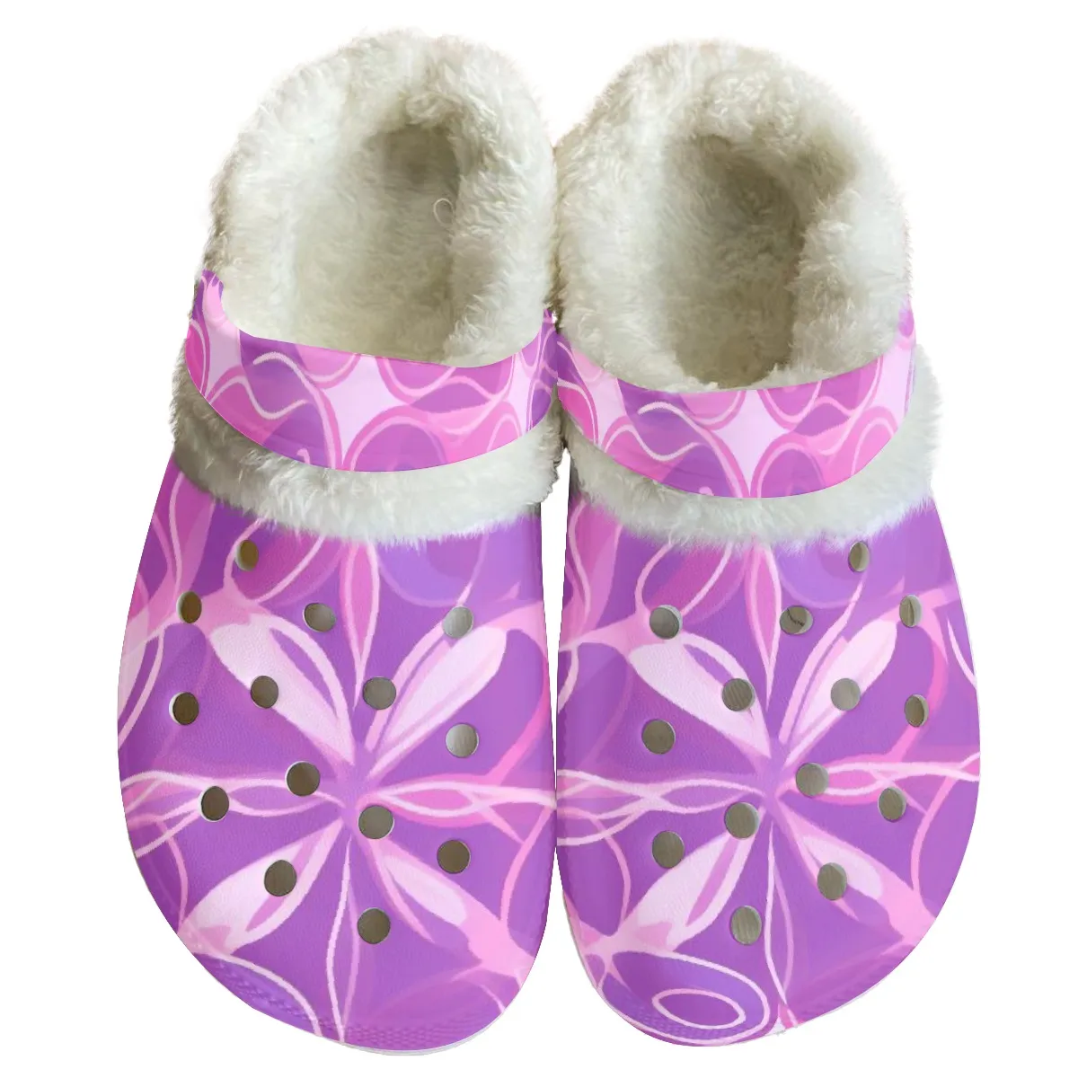 Beautiful Purple Bloom Crocs Crocband Fleece Lined Clogs Shoes Comfortable For Men Women and Kids In Winter