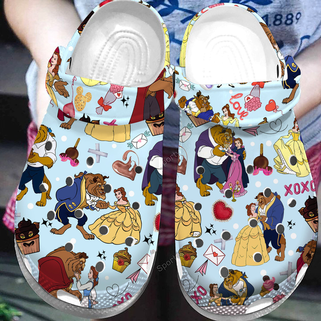 Beauty And The Beast Cartoon Crocs Crocband Clogs Shoes Comfortable For Men Women and Kids
