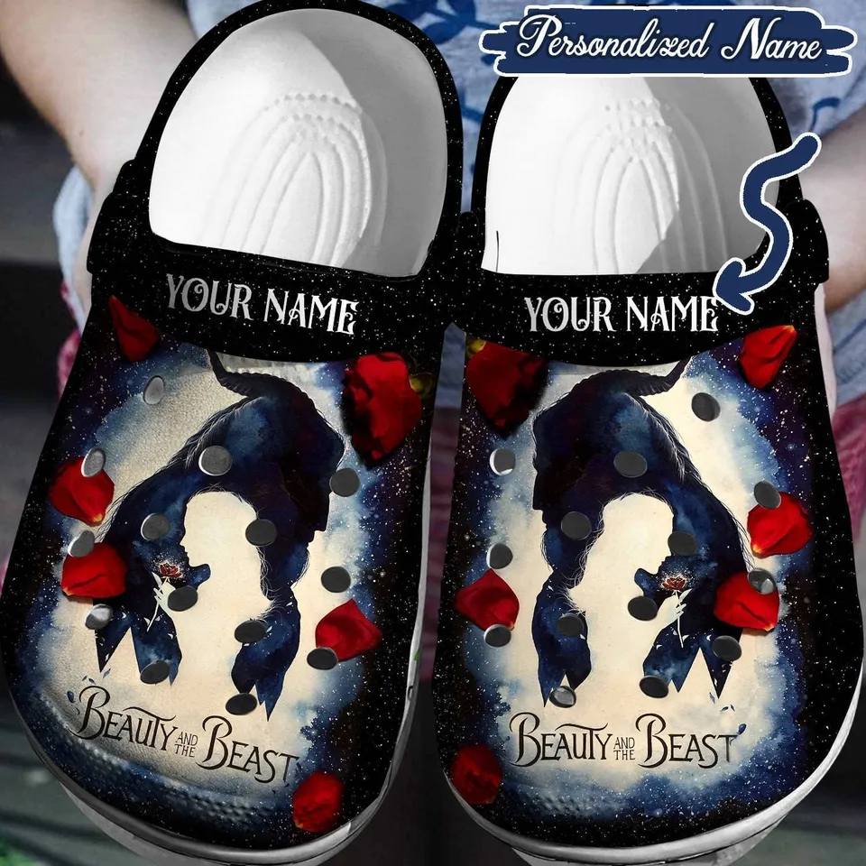 Beauty And The Beast Cartoon Crocs Crocband Clogs Shoes Comfortable For Men Women and Kids