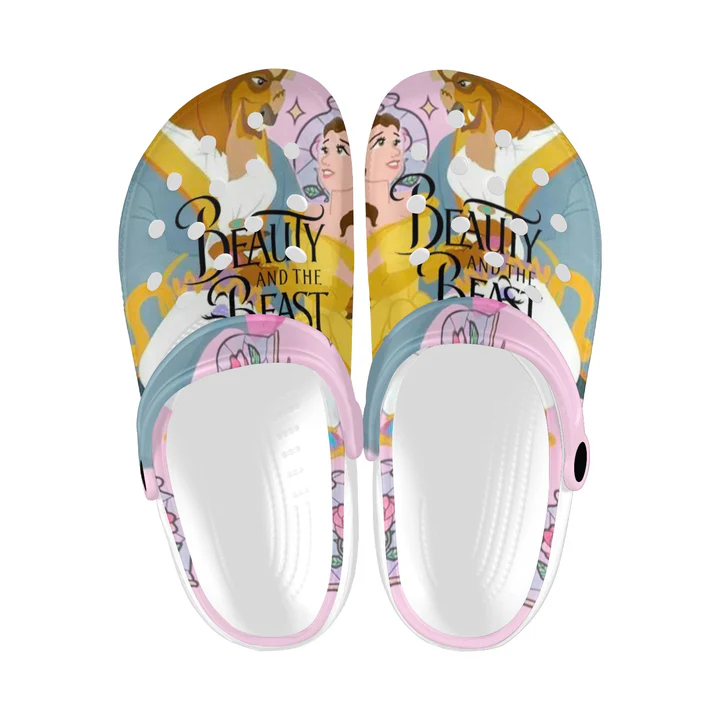 Beauty And The Beast Cartoon Crocs Crocband Clogs Shoes Comfortable For Men Women and Kids