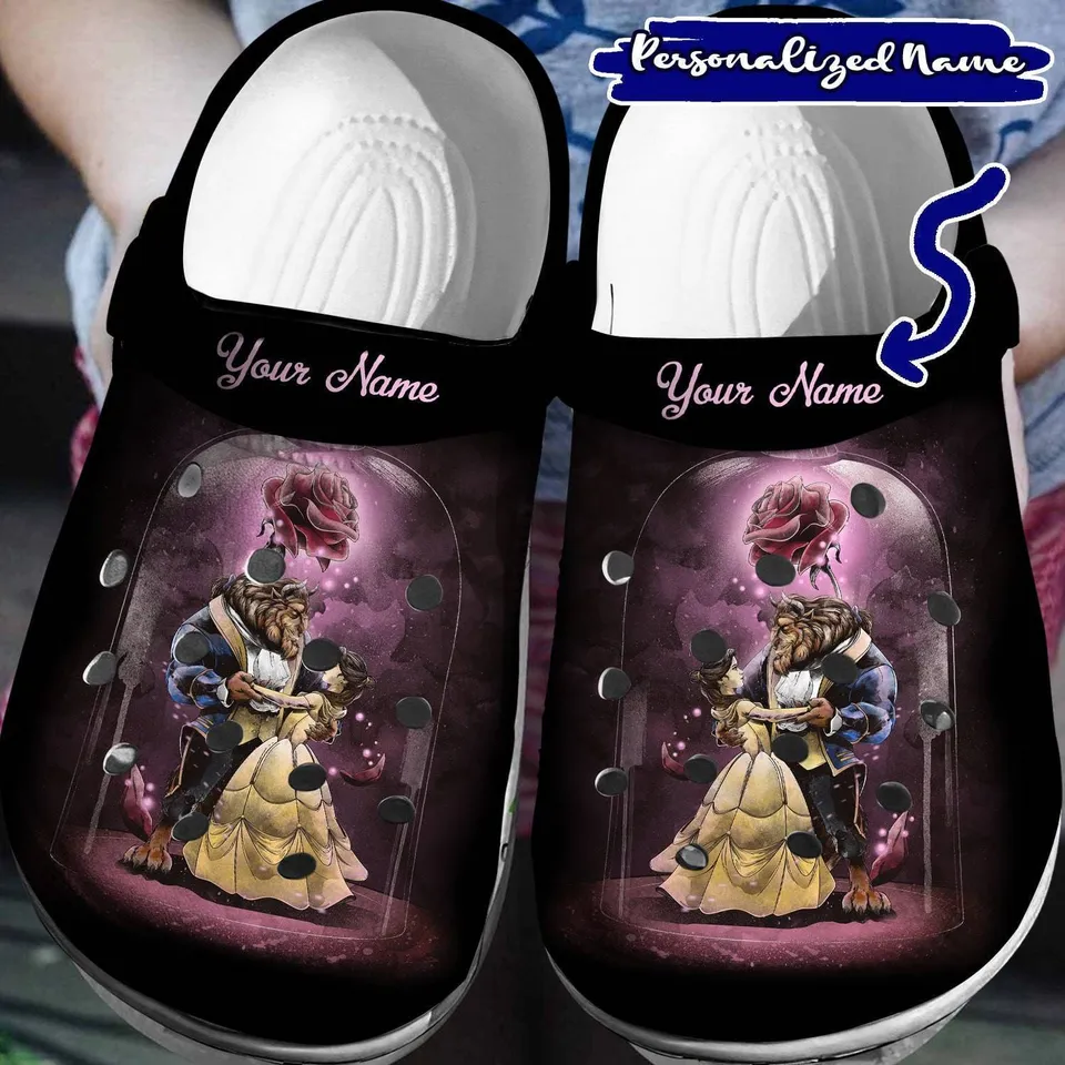 Beauty And The Beast Cartoon Crocs Crocband Clogs Shoes Comfortable For Men Women and Kids