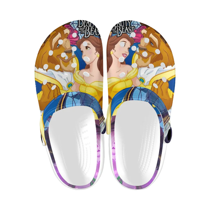 Beauty And The Beast Cartoon Crocs Crocband Clogs Shoes Comfortable For Men Women and Kids