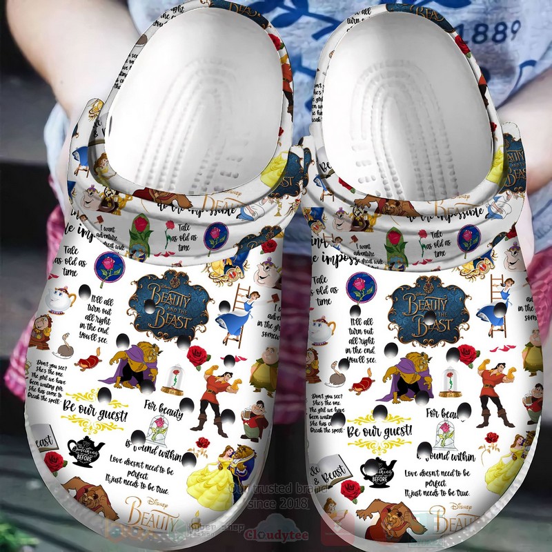 Beauty And The Beast Cartoon Crocs Crocband Clogs Shoes Comfortable For Men Women and Kids