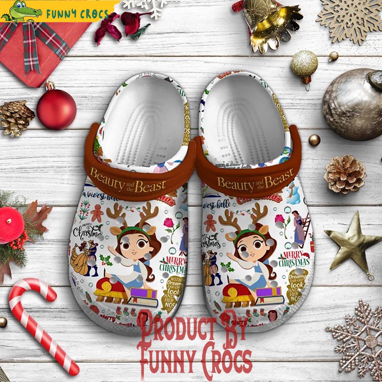 Beauty And The Beast Cartoon Merry Christmas Crocs Crocband Clogs Shoes Comfortable For Men Women and Kids