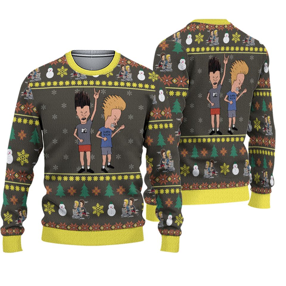 Beavis and Butt-Head 3D Ugly Christmas Sweater Gift - Rock Style