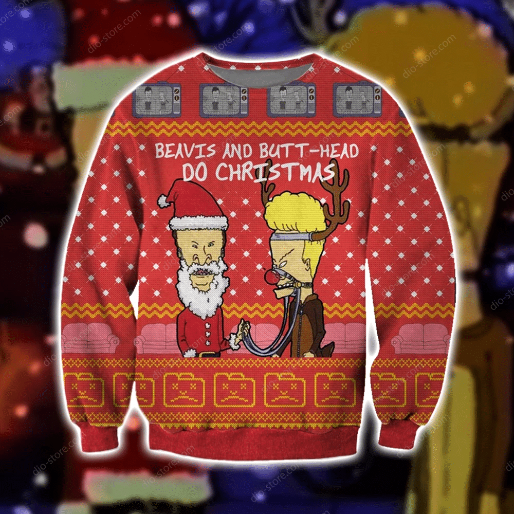 Beavis And Butt-Head Knitting Pattern 3D Print Ugly Christmas Sweater Adult 3D Funny Matching for family