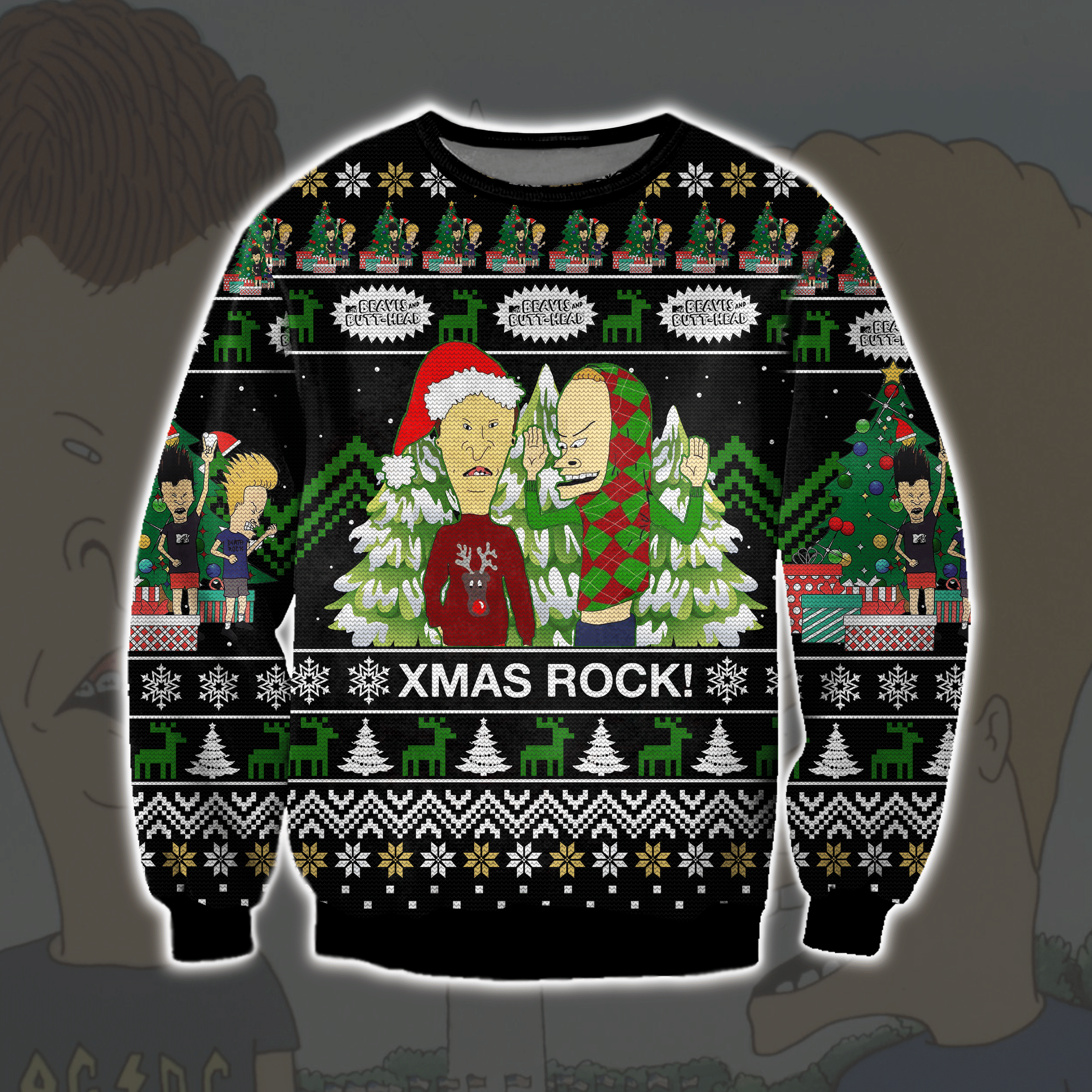 Beavis Butt-Head 3D Print Ugly Christmas Sweater Adult 3D Funny Matching for family