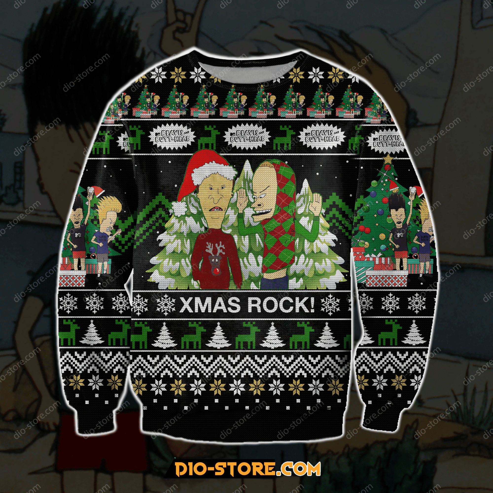 Beavis Butt-Head Ugly Christmas Sweater Adult 3D Funny Matching for family