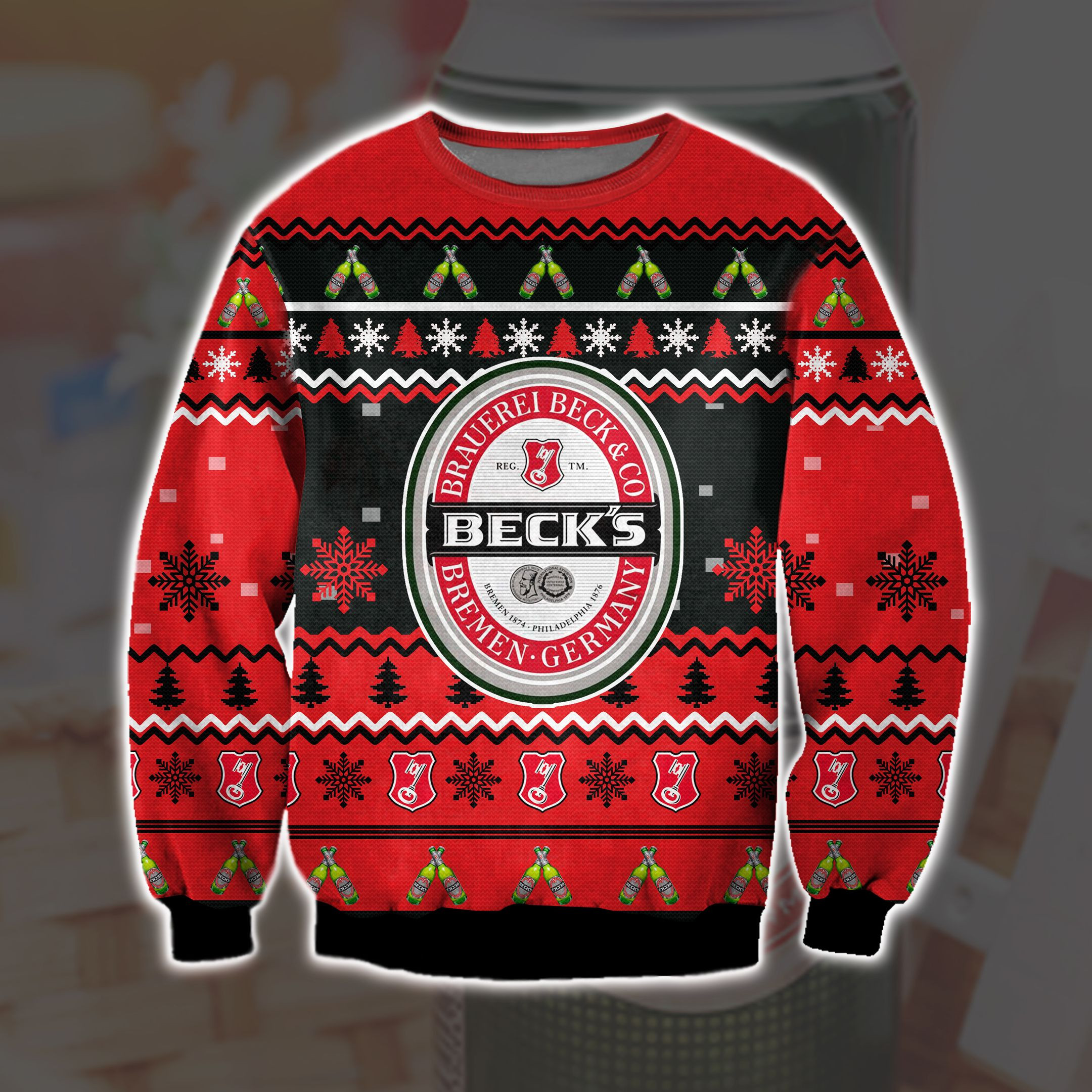 Beck'S Beer Knitting Pattern 3D Print Ugly Christmas Sweater Adult 3D Funny Matching for family