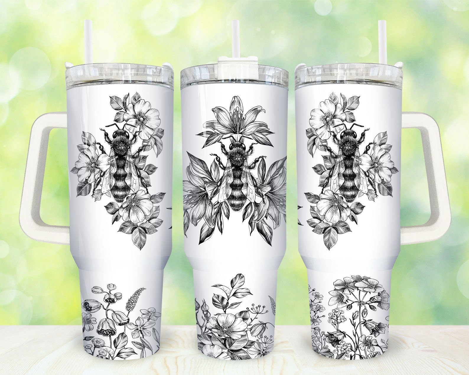 Bee Floral Vintage Custom Stanley Cup 40 oz 30 oz Tumbler With HandleTVC2301875