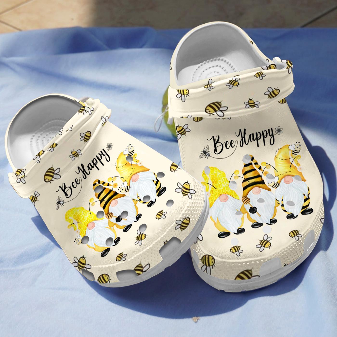 Bee Happy Gnomes Crocs Crocband Clogs Shoes Comfortable For Men Women and Kids