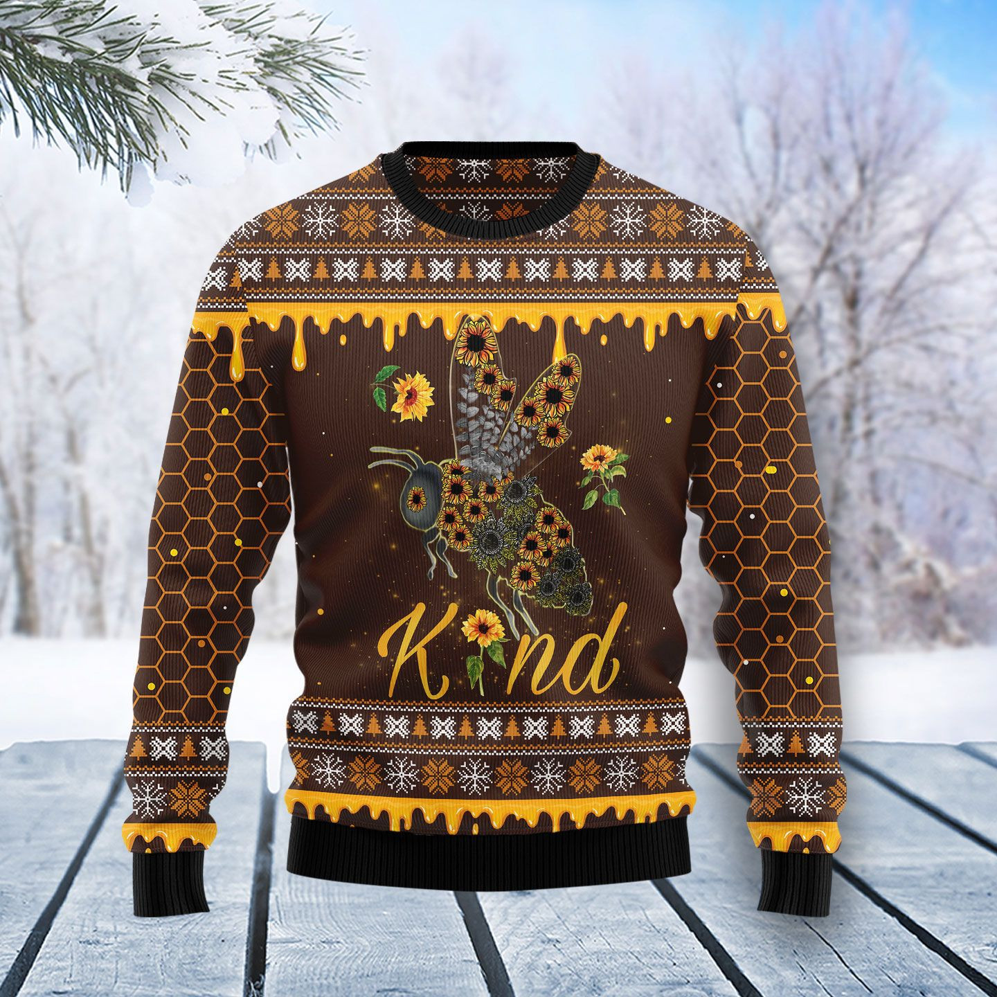 Bee Kind Sunflower Ugly Christmas Sweater Adult 3D Funny Matching for family