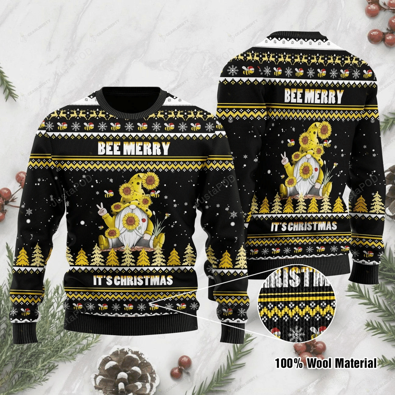 Bee Merry It'S Christmas Ugly Christmas Sweater Adult 3D Funny Matching for family