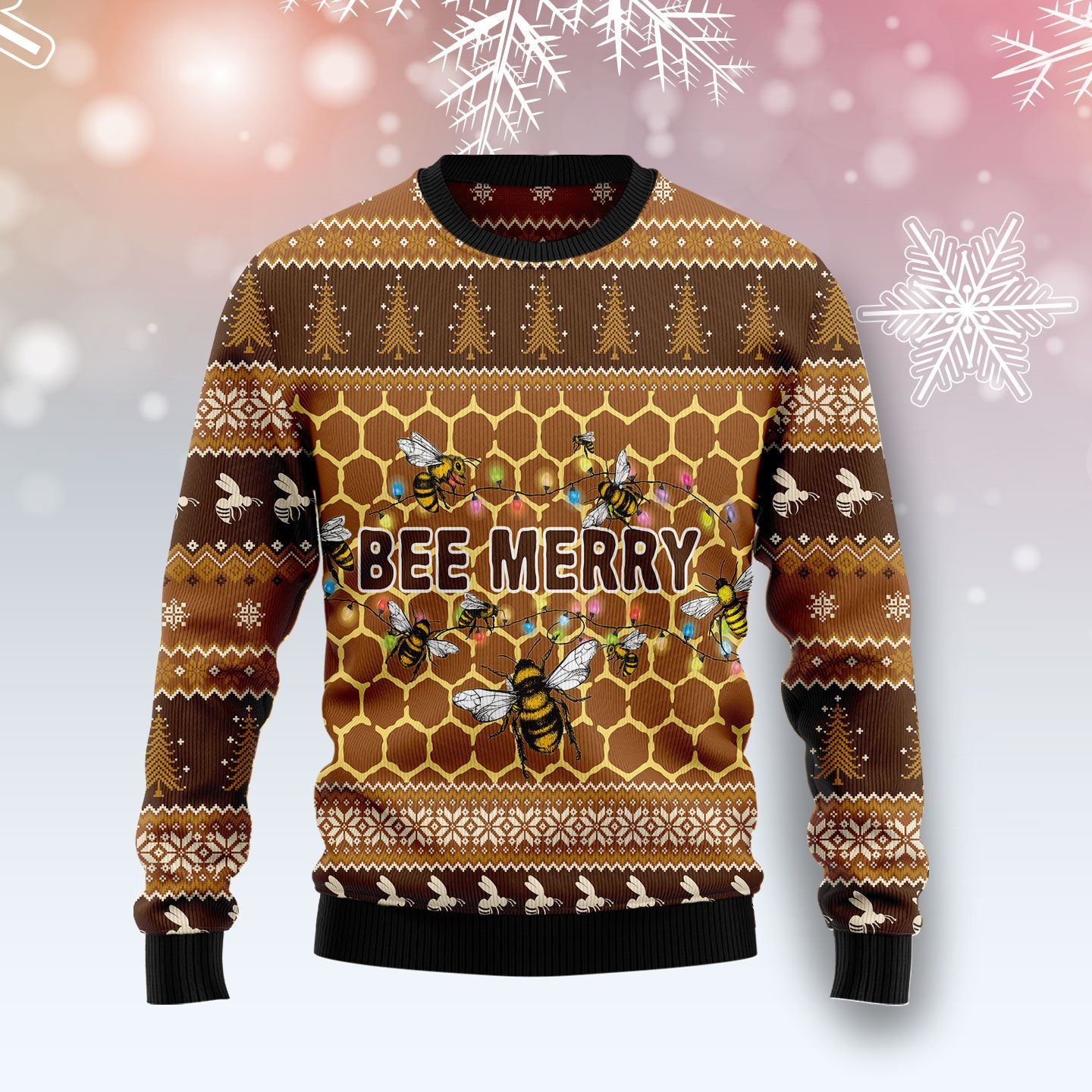 Bee Merry Ugly Christmas Sweater Adult 3D Funny Matching for family
